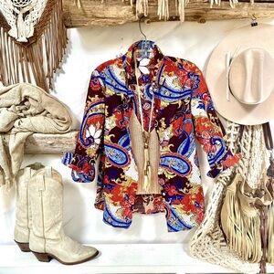 Paisley Folk vibe floral boho blouse w hippy retro feel